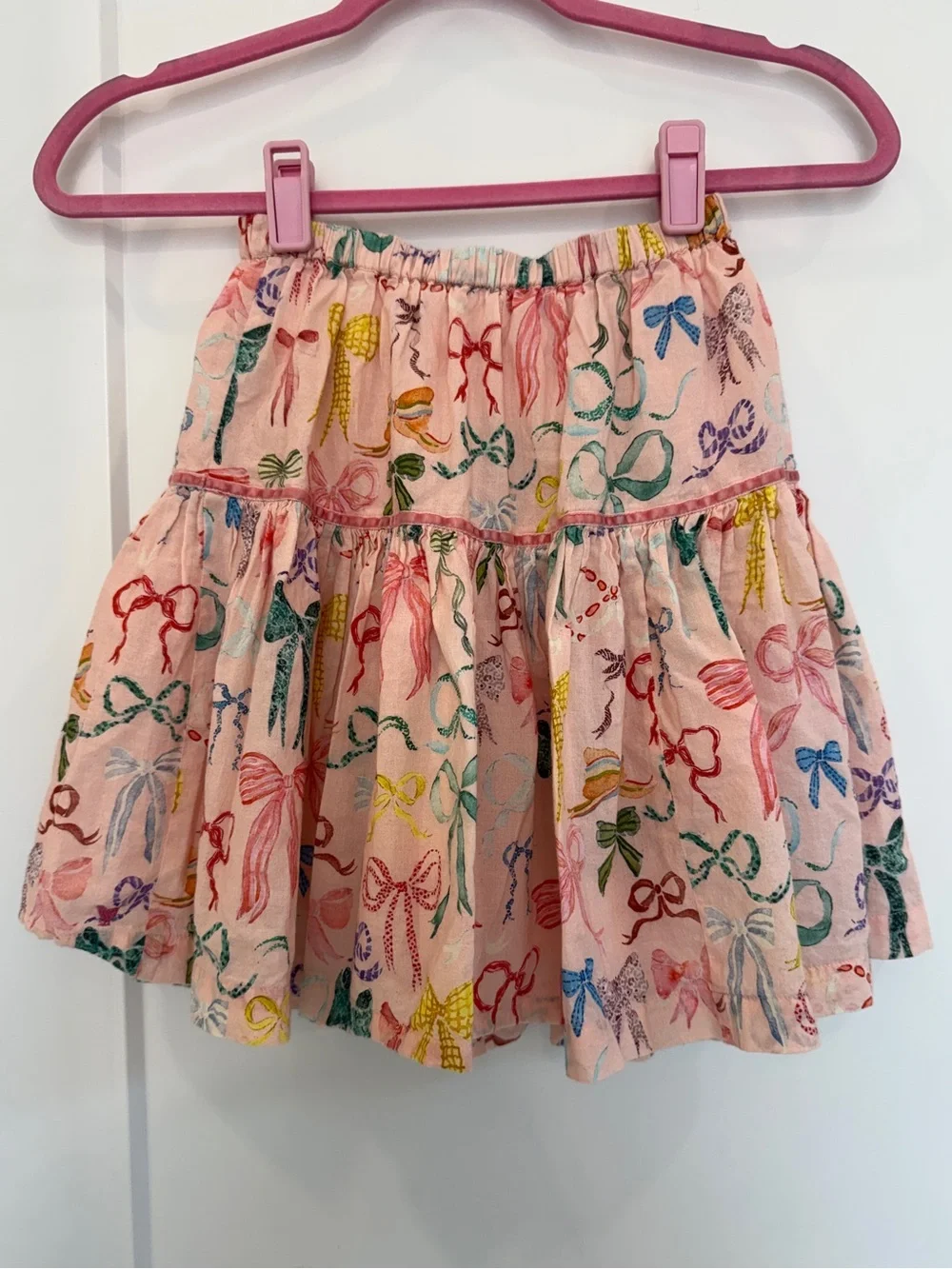 Girls Pink Chicken Bow-Print 100% Cotton Tiered and Lined Skirt